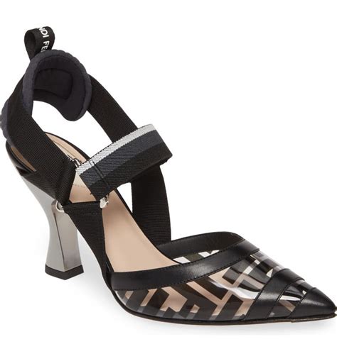 fendi colibrì mesh slingback black flats|Fendi slingback pumps.